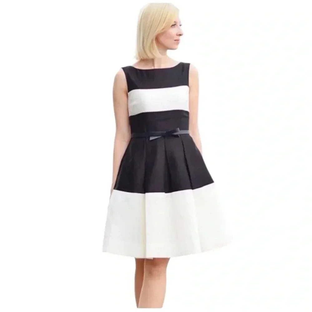KATE SPADE | Black/White Color Block Fit & Flare Pleated Cocktail Dress Size 4